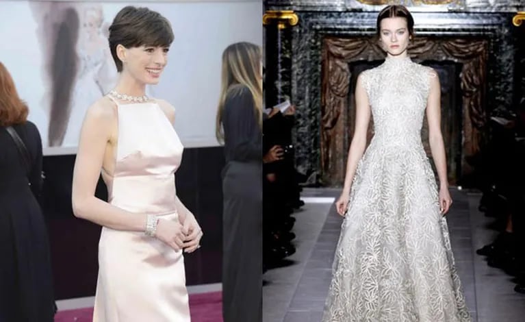 El vestido que usó y el que iba a usar Anne Hathaway. (Fotos: Web)