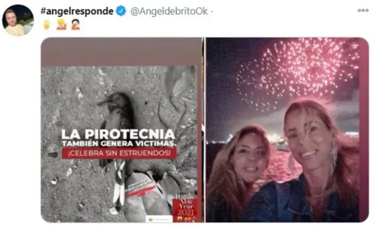 La picante reacción de Ángel de Brito contra Nicole Neumann, por criticar la pirotecnia y mostrarse festejando con un show de fuegos artificiales 