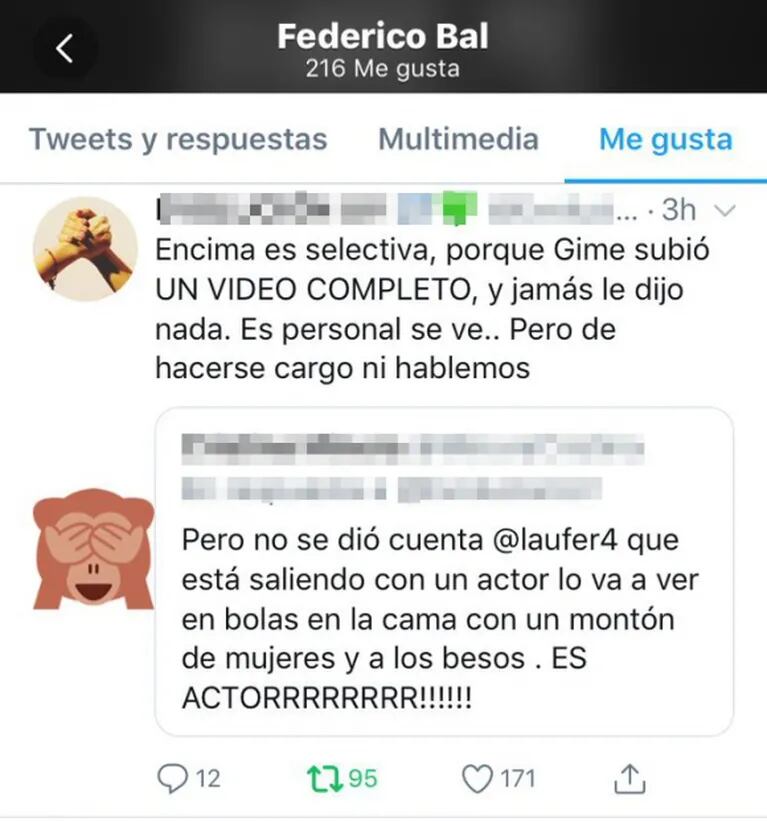 El "me gusta" de Fede Bal sobre la pelea entre Laurita Fernández y Flor Vigna y su aclaración: "Se tocó sin querer"