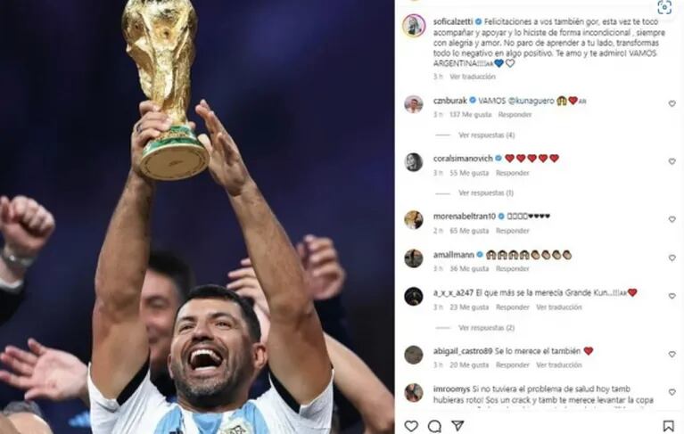 La novia del Kun Agüero se emocionó al verlo levantar la Copa del Mundo: “No paro de aprender a tu lado"