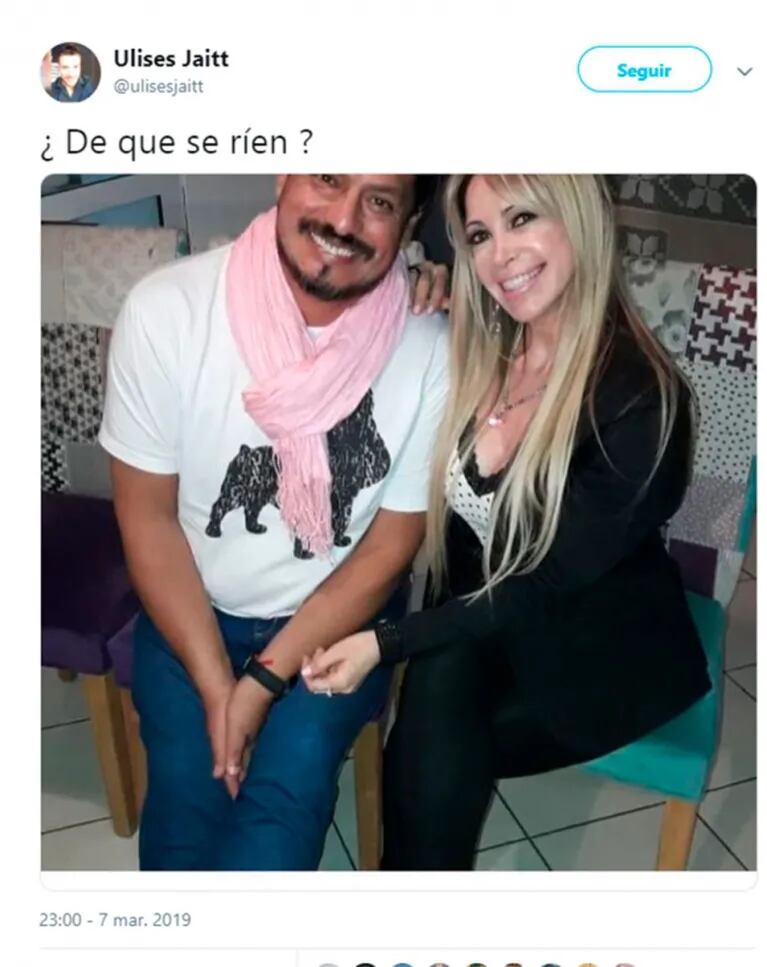 La bronca de Ulises Jaitt al ver una foto de Raúl Velaztiqui y la abogada Fernanda Herrera: "¿De qué se ríen?"