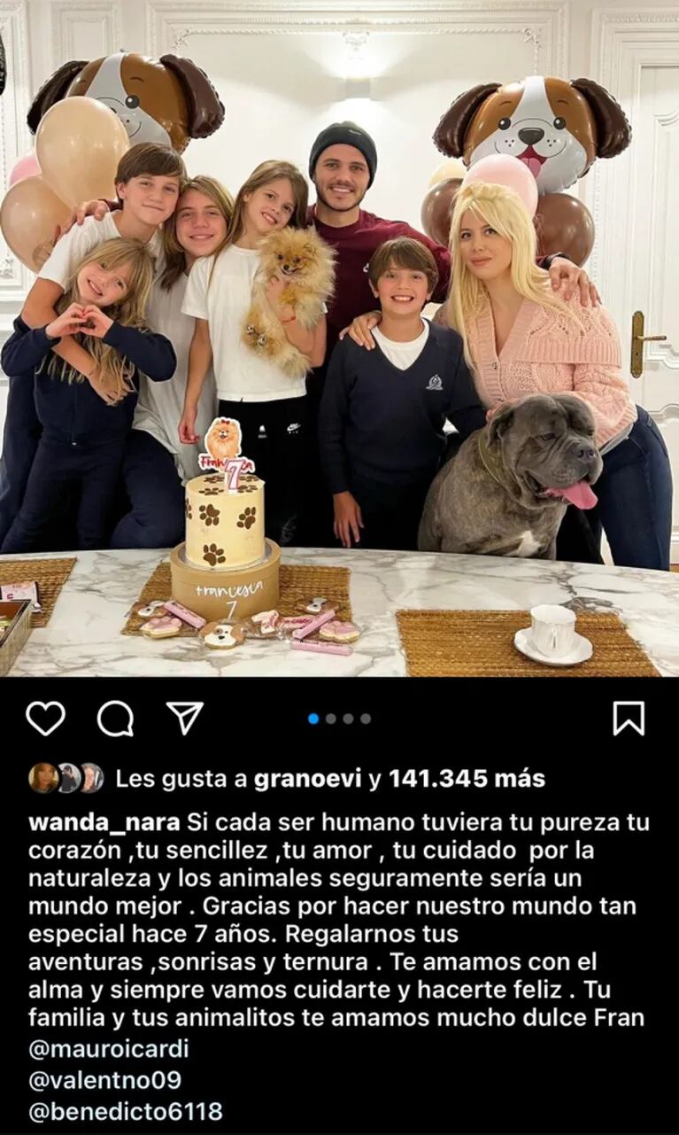 Wanda Nara compartió las fotos del festejo de cumpleaños de su hija Francesca: "Te amamos mucho"