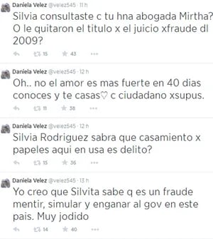 Fuertes tweets de Daniela Vélez contra Silvia Rodríguez (Foto: Twitter)