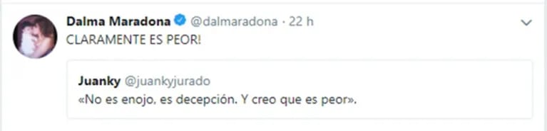El picante tweet de Dalma Maradona tras el faltazo de Diego a su boda: "Es peor la decepción que el enojo"