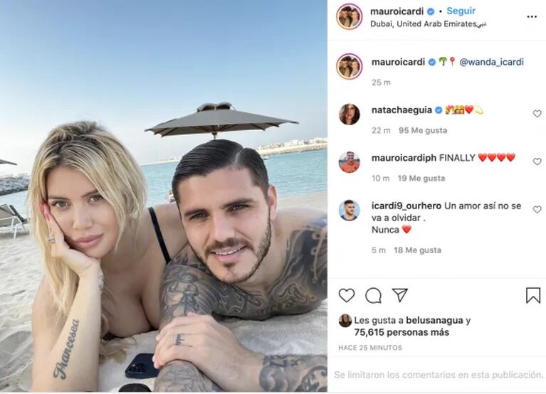 Mauro Icardi y Wanda Nara posaron enamorados desde las playas de Dubai tras la reconciliación