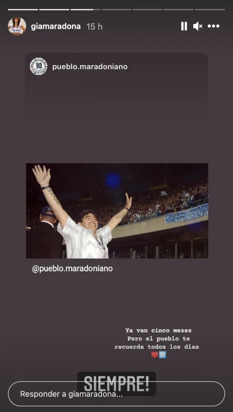 Tristes posteos de Gianinna Maradona dedicados a Diego, a cinco meses de su muerte: "El pueblo te recuerda todos los días"