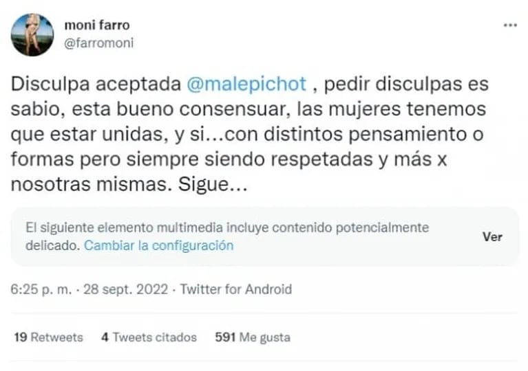 Malena Pichot le pidió disculpas públicas a Mónica Farro: la firme reacción de la actriz