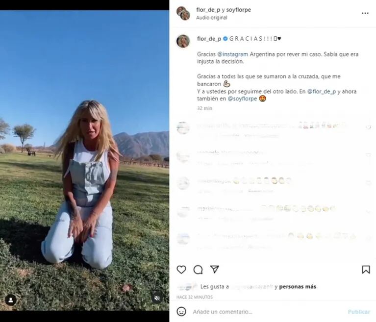 Florencia Peña recuperó su cuenta de Instagram y contó cómo lo logró: "Yo sabía que tenía razón"