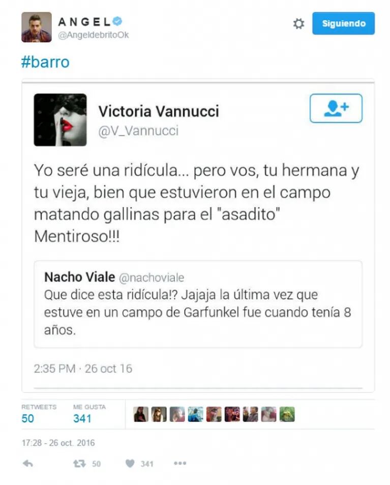 Victoria Vannucci y un picante tweet contra Nacho Viale... ¡que luego borró!: "Sos un mentiroso; bien que estuvieron en el campo matando gallinas para el asadito" 