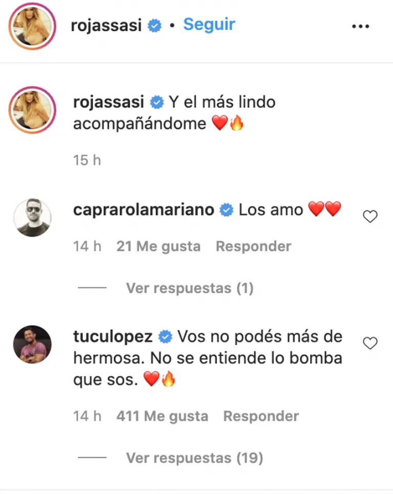Los apasionados mensajes de Tucu López y Sabrina Rojas en las redes: "No se entiende lo bomba que sos"
