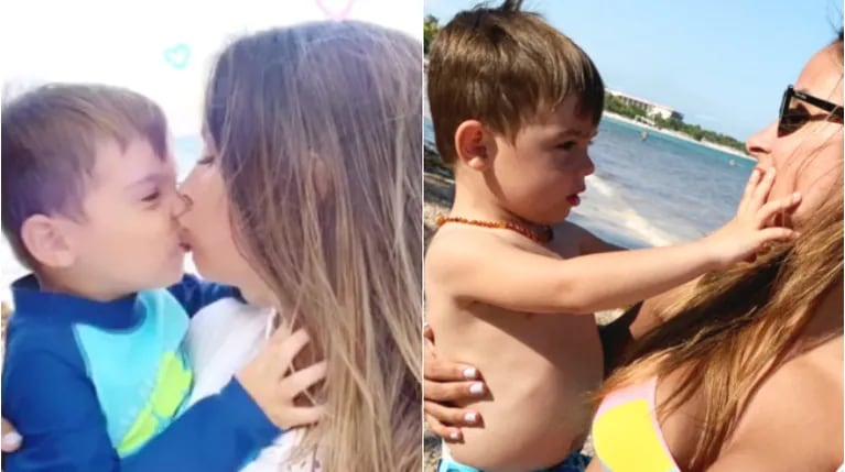 La aclaración de Lourdes Sánchez sobre una foto a los besos con su hijo (Fotos: Capturas de Instagram Stories)