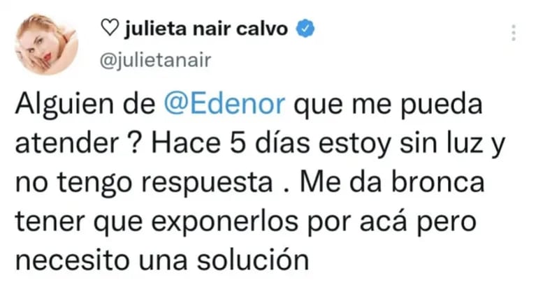El difícil momento de Julieta Nair Calvo, embarazada y sin luz: "Me da bronca tener que exponer esto por acá"