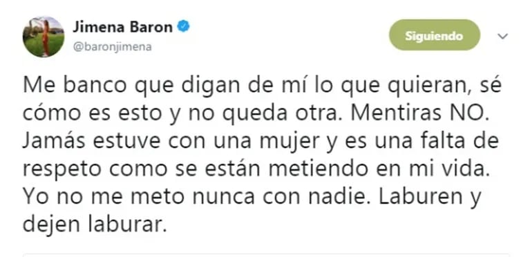 El descargo de Jimena Barón luego de que Moria Casán dijera que la vio "en una situación amorosa con otra mujer": "Mentiras no, es una falta de respeto cómo se están metiendo en mi vida"