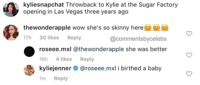 La tajante respuesta de Kylie Jenner a dos seguidoras que criticaron su cuerpo: "Tuve un bebé"