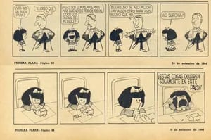 La primera aparición de Mafalda, el 29 de septiembre de 1964 en la revista Primera Plana.