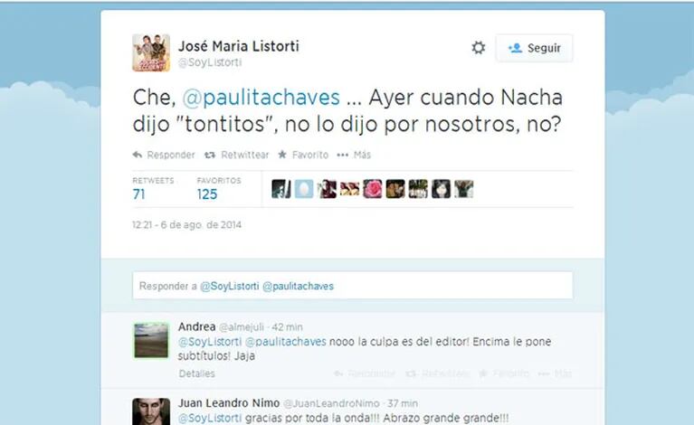 Listorti le respondió a Nacha Guevara en Twitter. (Foto: Twitter)