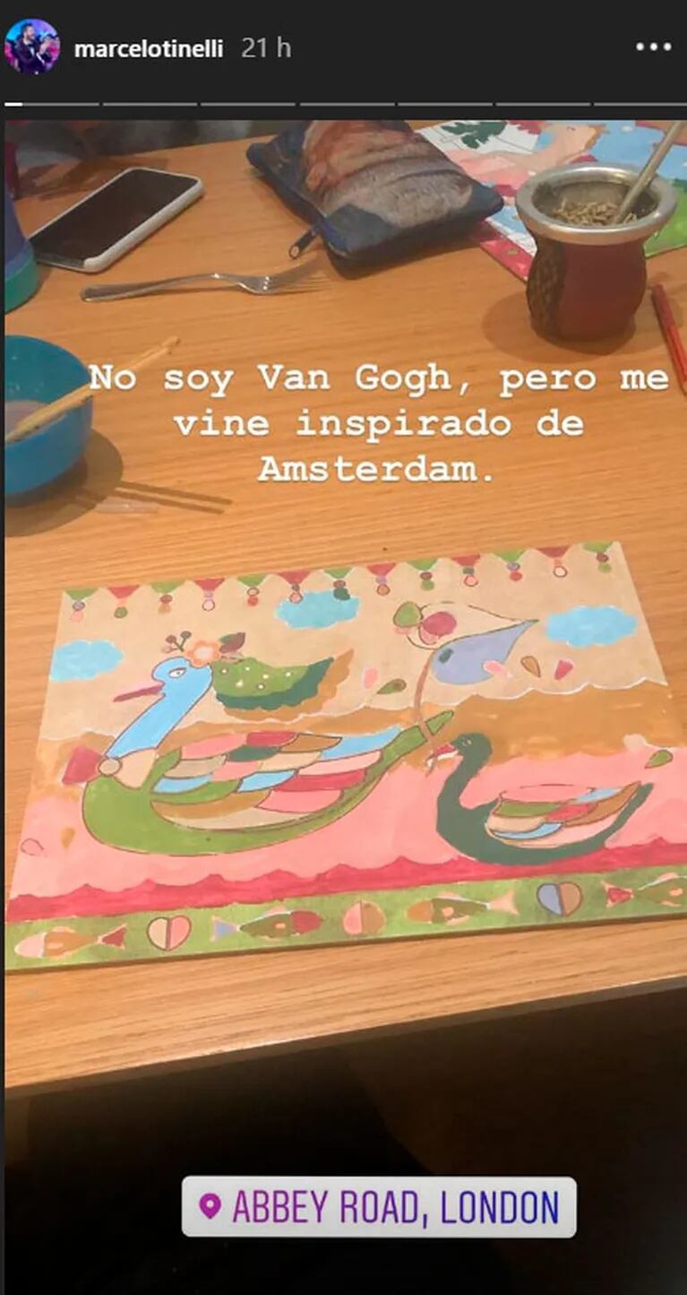 Marcelo Tinelli compartió su primera y colorida pintura: "No soy Van Gogh, pero vine inspirado de Amsterdam" 