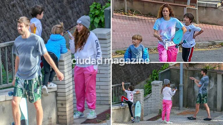 Shakira y Piqué, in fraganti sin tapabocas, de paseo con sus hijos. Fotos: Corbis Group.