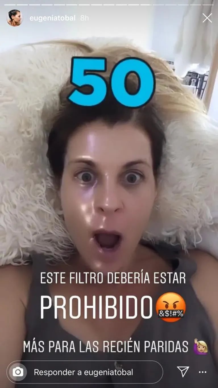 La divertida reacción de Eugenia Tobal al usar el filtro de la edad, furor en Instagram: "Prohibido para recién paridas"