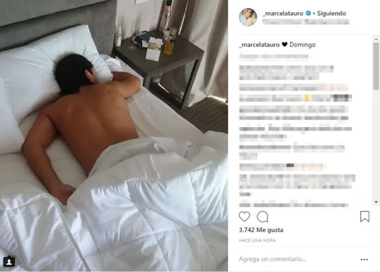 Marcela Tauro publicó una foto de su joven novio, Martín Bisio, en la cama: "Domingo"