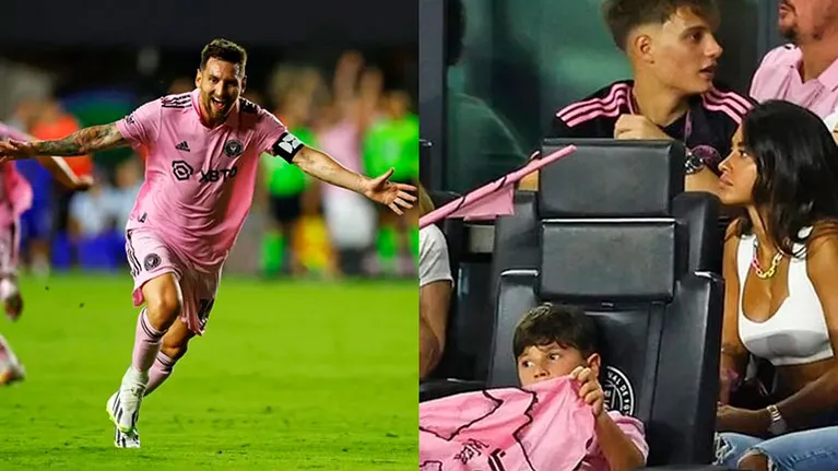 Leo Messi corrió para festejar con Antonela Roccuzzo y sus hijos su primer gol en el Inter Miami: el video 