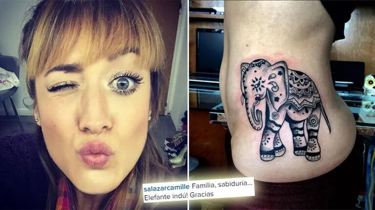 Camila Salazar y su nuevo súper tatuaje. Foto: Instagram