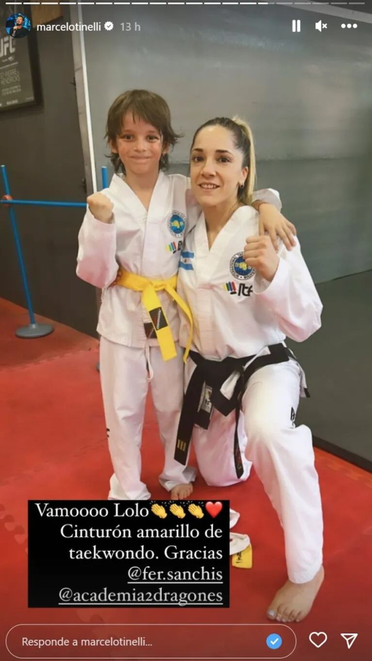 Antes de ir al Mundial, Lolo Tinelli obtuvo el cinturón amarillo en Taekwondo y papá Marcelo lo felicitó