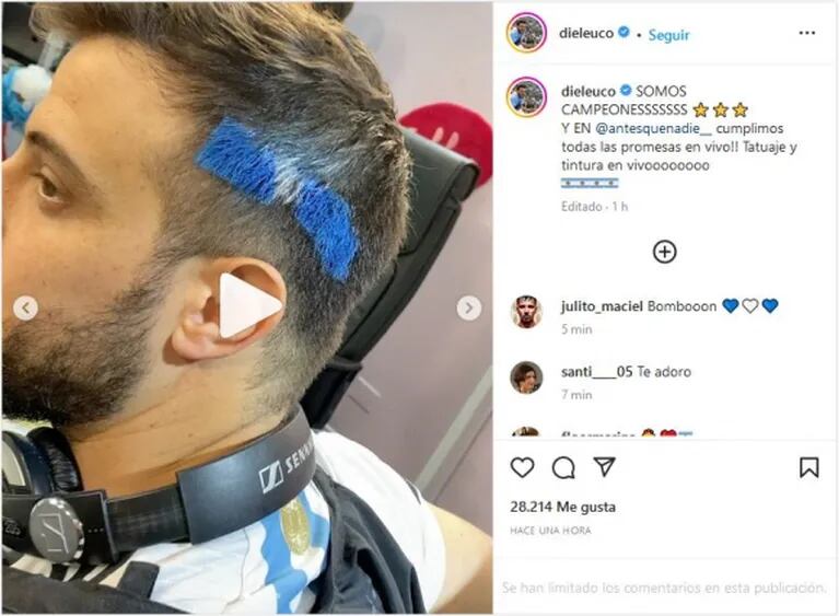 Prometió y cumplió: Diego Leuco se hizo un significativo tatuaje en vivo y se cambió el look por Argentina