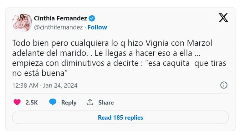 Cinthia Fernández fue letal con Flor Vigna por incomodar a Noelia Marzol en vivo con su pasado amoroso