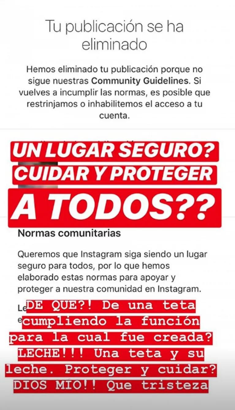 La respuesta de Juana Repetto tras las críticas y la censura de Instagram por publicar un video sacándose leche de sus pechos