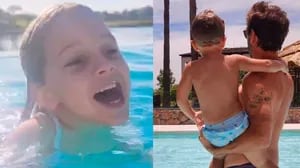 El tierno video de Benjamín Vicuña con Amancio y Magnolia en la piscina