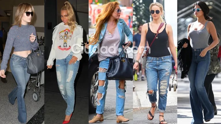 J-Lo, Beyonce, Lindsay Lohan, Jennifer Lawrence y Selena, en jean (Fotos: Grosby Group).