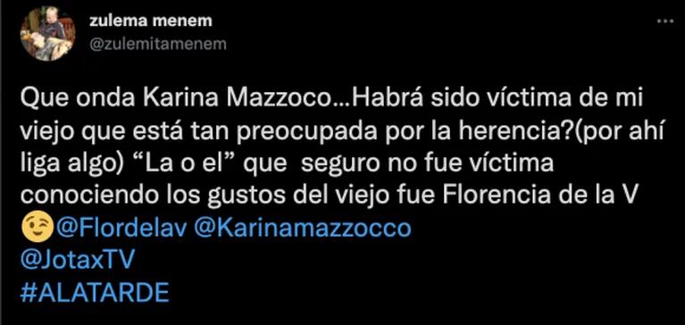 El polémico tweet de Zulemita Menem sobre Flor de la Ve: "La o él"