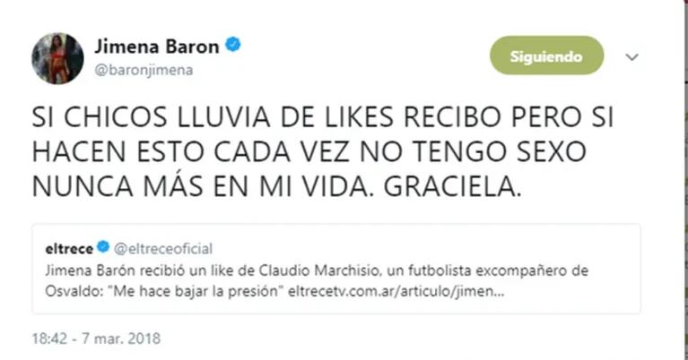 Jimena Barón y la repercusión del "me gusta" de Marchisio: "Si hacen esto cada vez que recibo un like, no tengo sexo nunca más en mi vida"