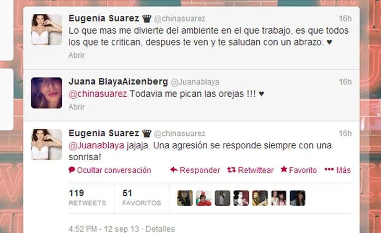 La China Suárez expresó su molestia en Twitter, pero no dio nombres (Fotos: Twitter).