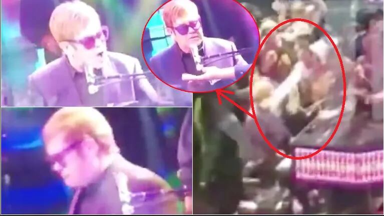Elton John abandonó el escenario en pleno show por culpa de un fan (Fotos: Capturas de video de TMZ)