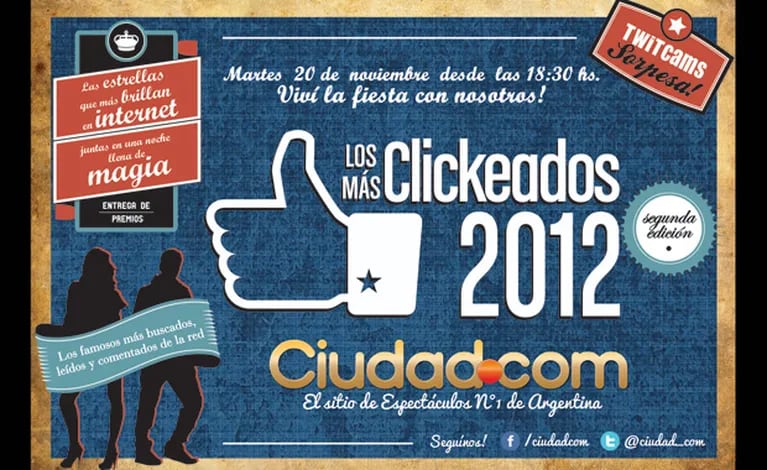 El martes a las 18.30 horas, Ciudad.com entrega los premios a Los Más Clickeados 2012.