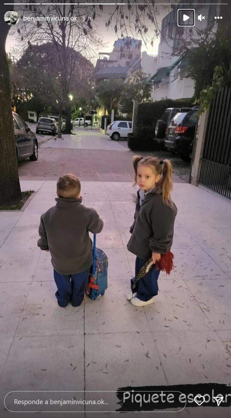 Benjamín Vicuña compartió fotos de Magnolia y Amancio sin ganas de ir al cole: "Piquete escolar"