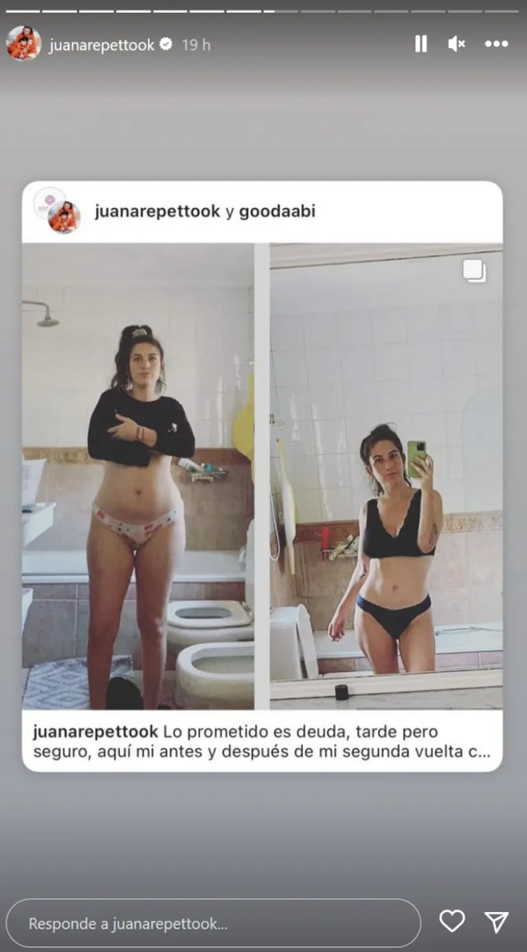 Juana Repetto mostró el antes y el después de su descenso de peso tras haber asistido a un grupo motivacional