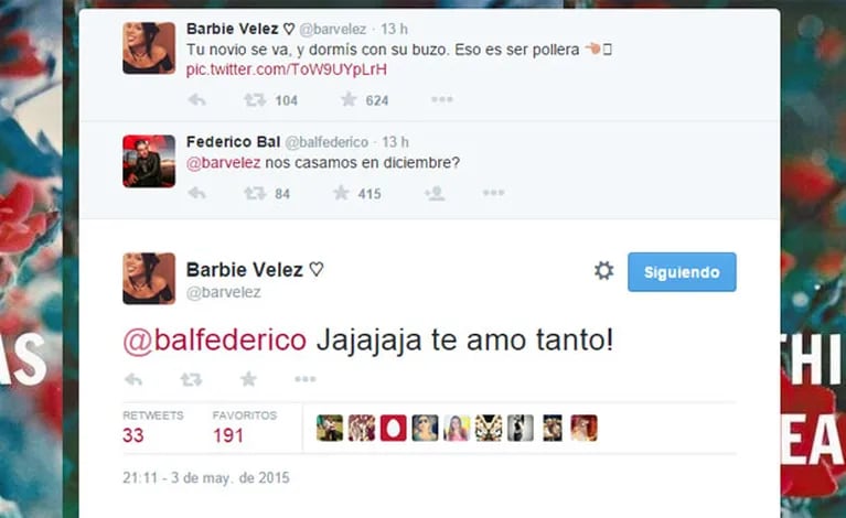 Federico Bal le propuso casamiento a Barbie Vélez vía Twitter (Foto: Captura). 