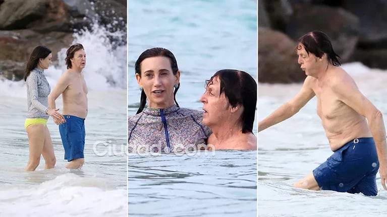 Paul McCartney disfrutó de la playa con su esposa. Fotos: Grosby Group.