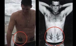 Idéntico tatuaje: la coincidencia de Juan Pablo y Robbie Williams. (Foto: Paparazzi)