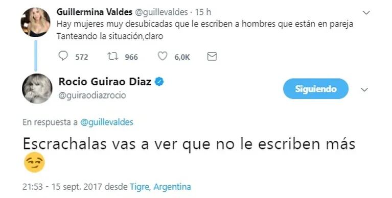 El fuerte tweet de Guillermina Valdés... ¿dedicado a alguien que quiso acercarse a Tinelli?: "Hay mujeres muy desubicadas que le escriben a hombres que están en pareja"