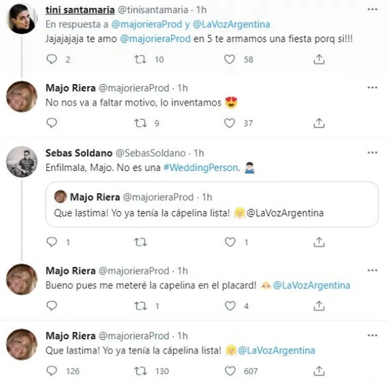 Lali Espósito aseguró en La Voz que no se casaría y su mamá le respondió en Twitter: "Qué lástima, yo ya tenía la capelina lista"