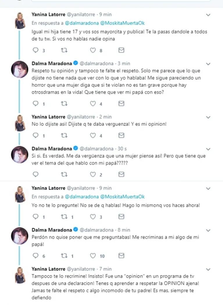 Picante cruce de Dalma Maradona con Yanina Latorre en Twitter: "¡Me recriminás a mí algo de mi papá!"