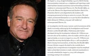 El comunicado policial sobre la muerte de Robin Williams. (Fotos: Web)