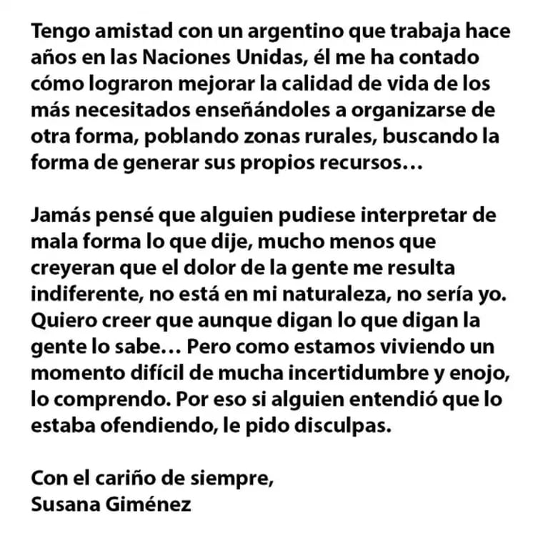 Susana Giménez, tras sus polémicas declaraciones sobre la pobreza: "Fue desafortunado responder en ese evento"