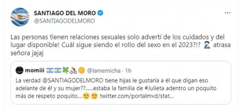 Santiago del Moro se defendió de las críticas por "invitar" a Julieta y su novio a tener relaciones : "Atrasa, señora"