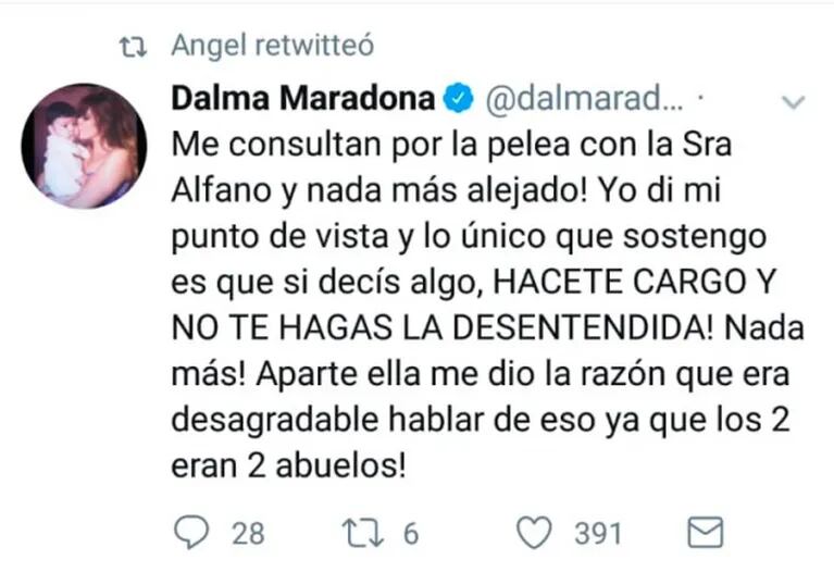Los tweets de Dalma Maradona tras su tenso cara a cara con Graciela Alfano en TV... ¿con un filoso palito?