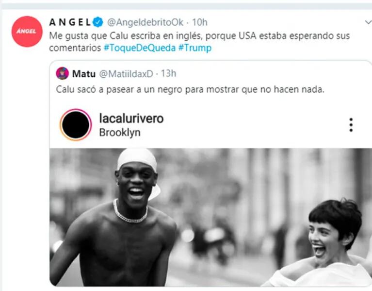 Ángel de Brito, irónico con Calu Rivero por su posteo contra el racismo: "USA estaba esperando sus comentarios"